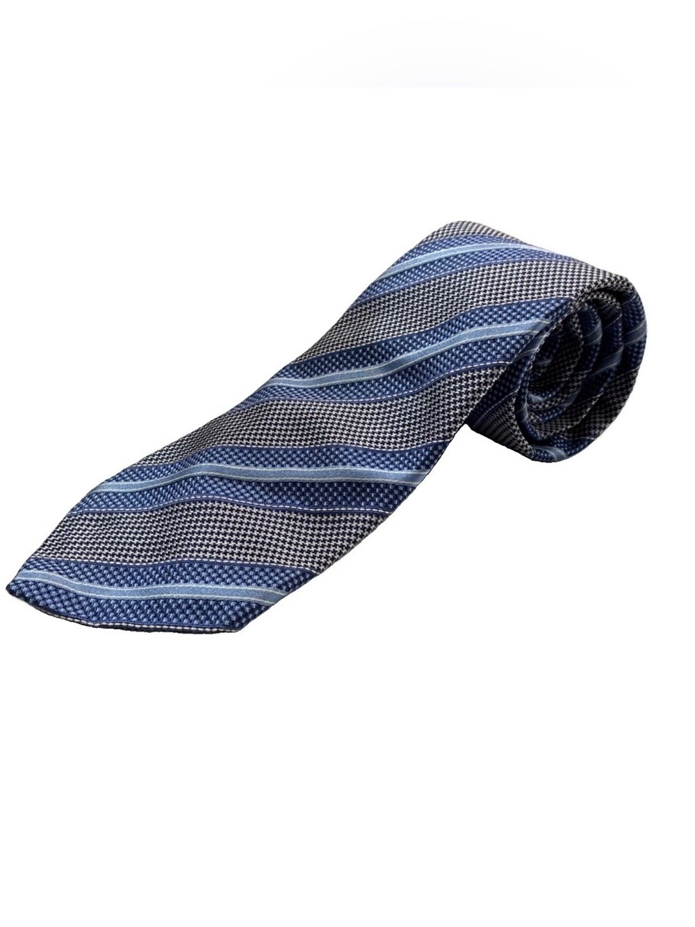 XMI Two-Tone Blue Striped Gray Platinum Necktie Mens 100% Silk 60” NWT 🇺🇸 Made